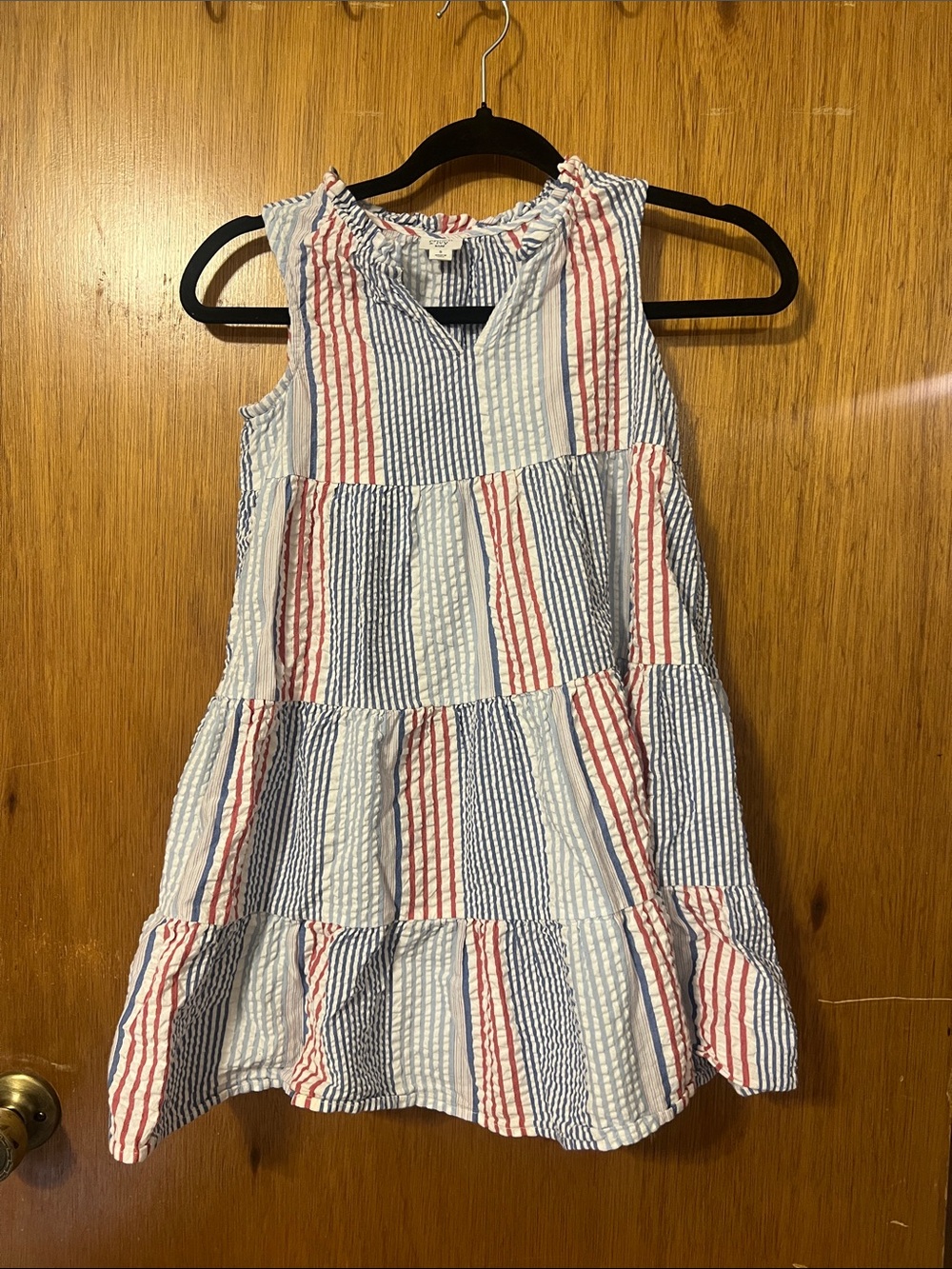 crown & ivy Red, White & Blue Striped Tiered Seersucker Dress